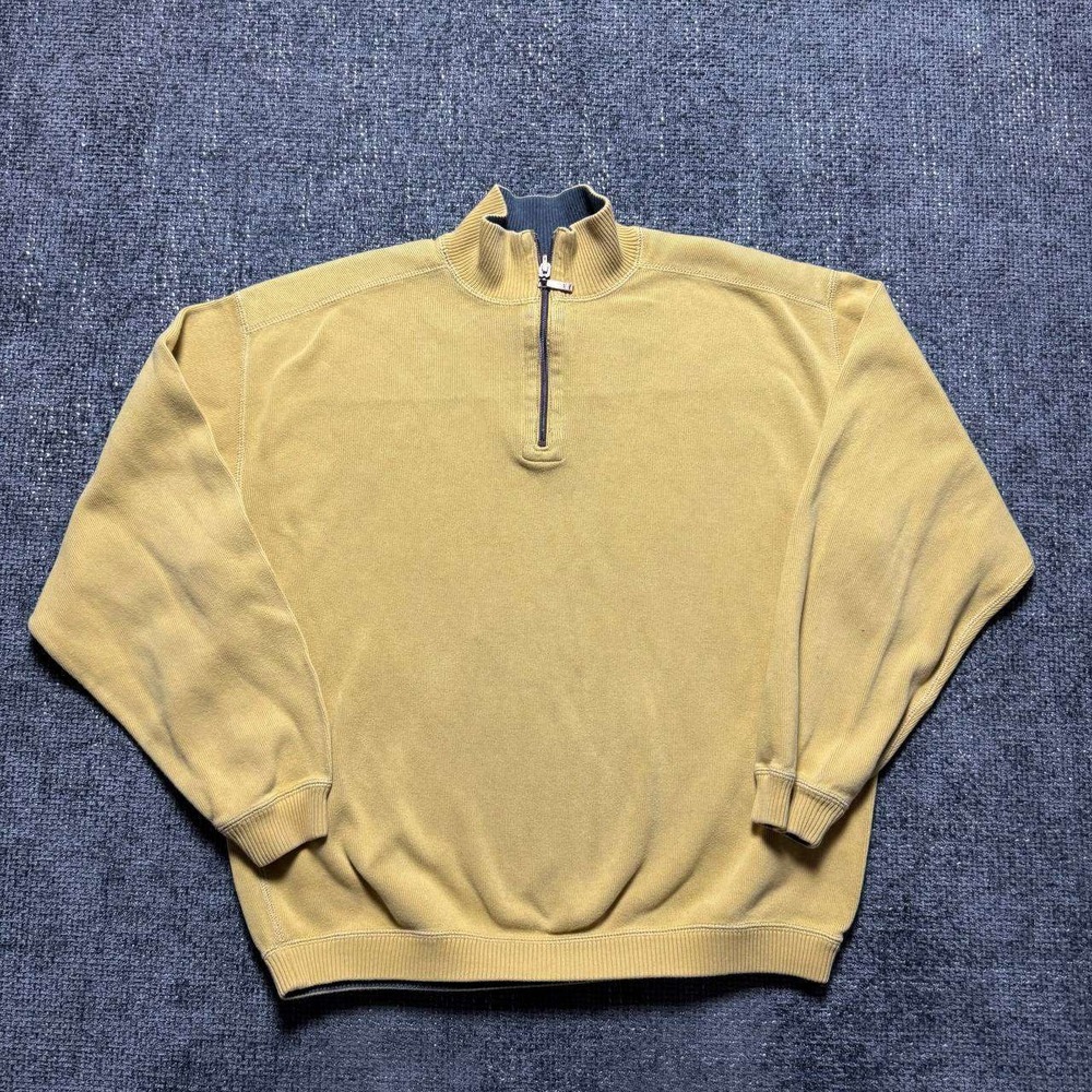 Tommy Bahama Quarter Zip Pullover Mens Medium Yellow Vintage Cotton Knit‎